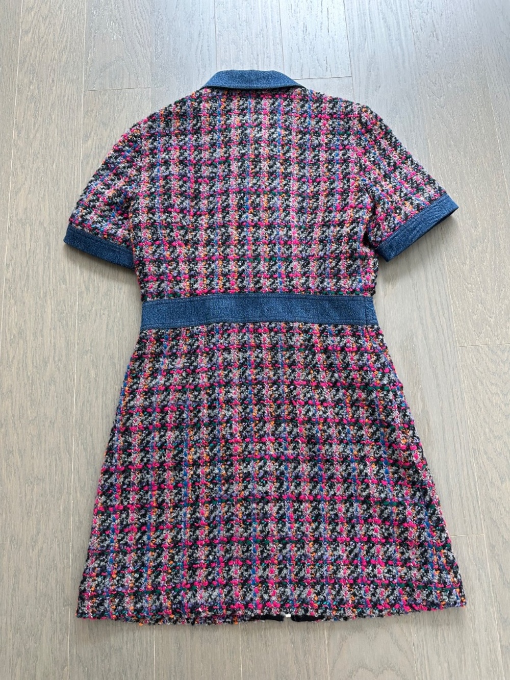Sandro Pink Tweed Checked Denim Zip Front Coat Dress - With Tags - FR 38 = US 6 - Picture 5 of 9